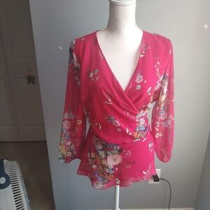 Sweet Pea Floral Wrap Blouse - Pink